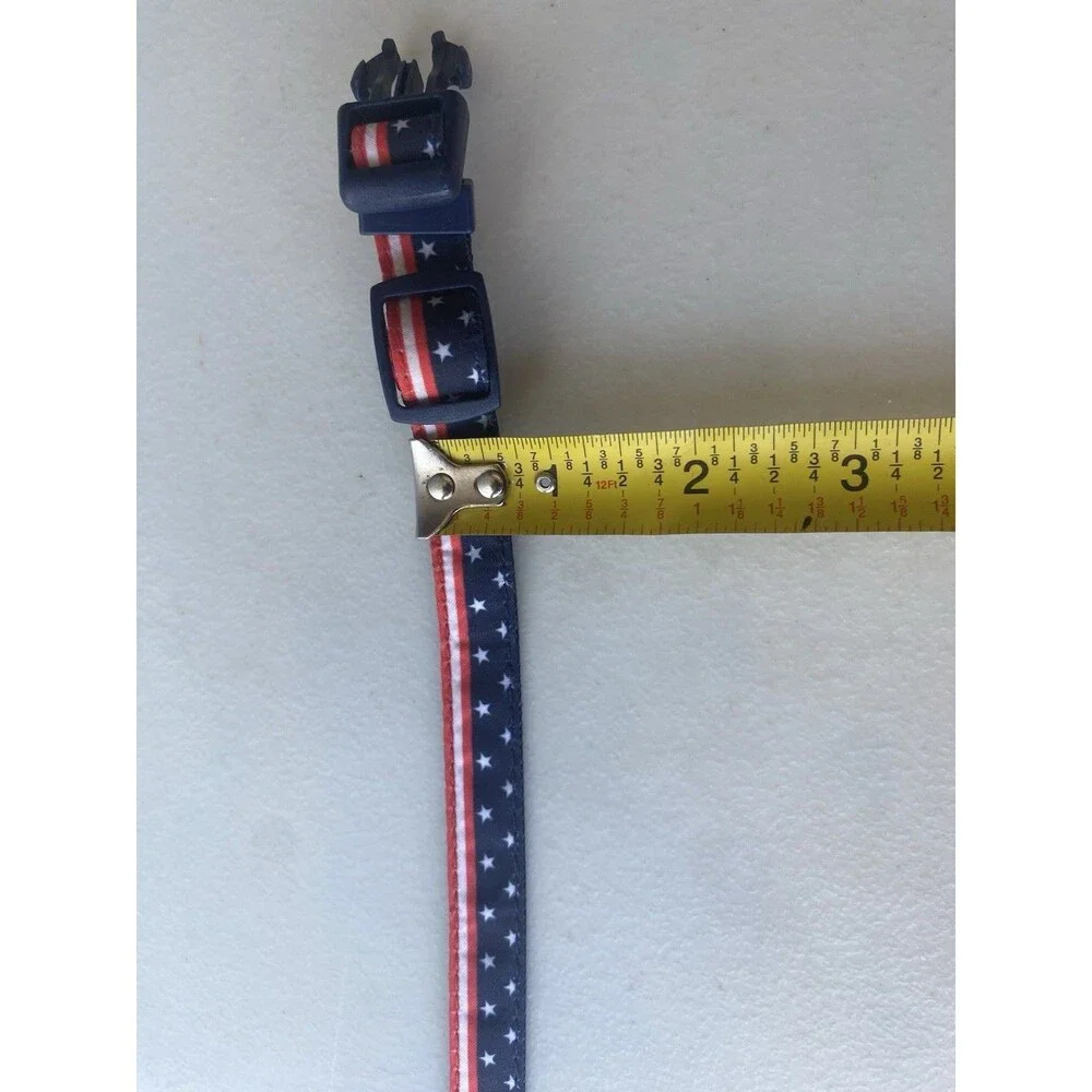 Patriotic American Flag Dog Collar Stars Stripes Navy Blue Red Adjustable Small